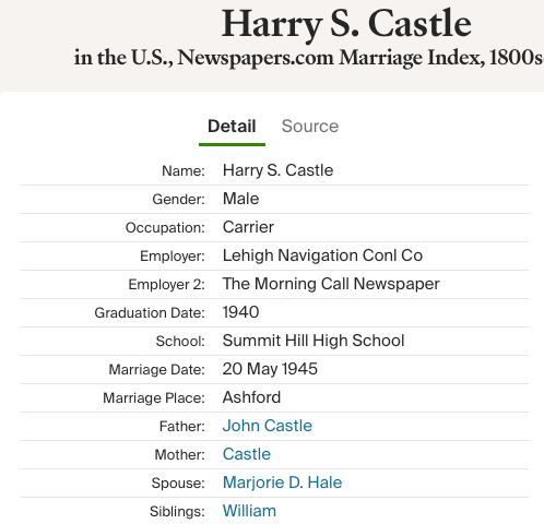 Marriage Notice - Castle, Henry - Hale, Marjorie D