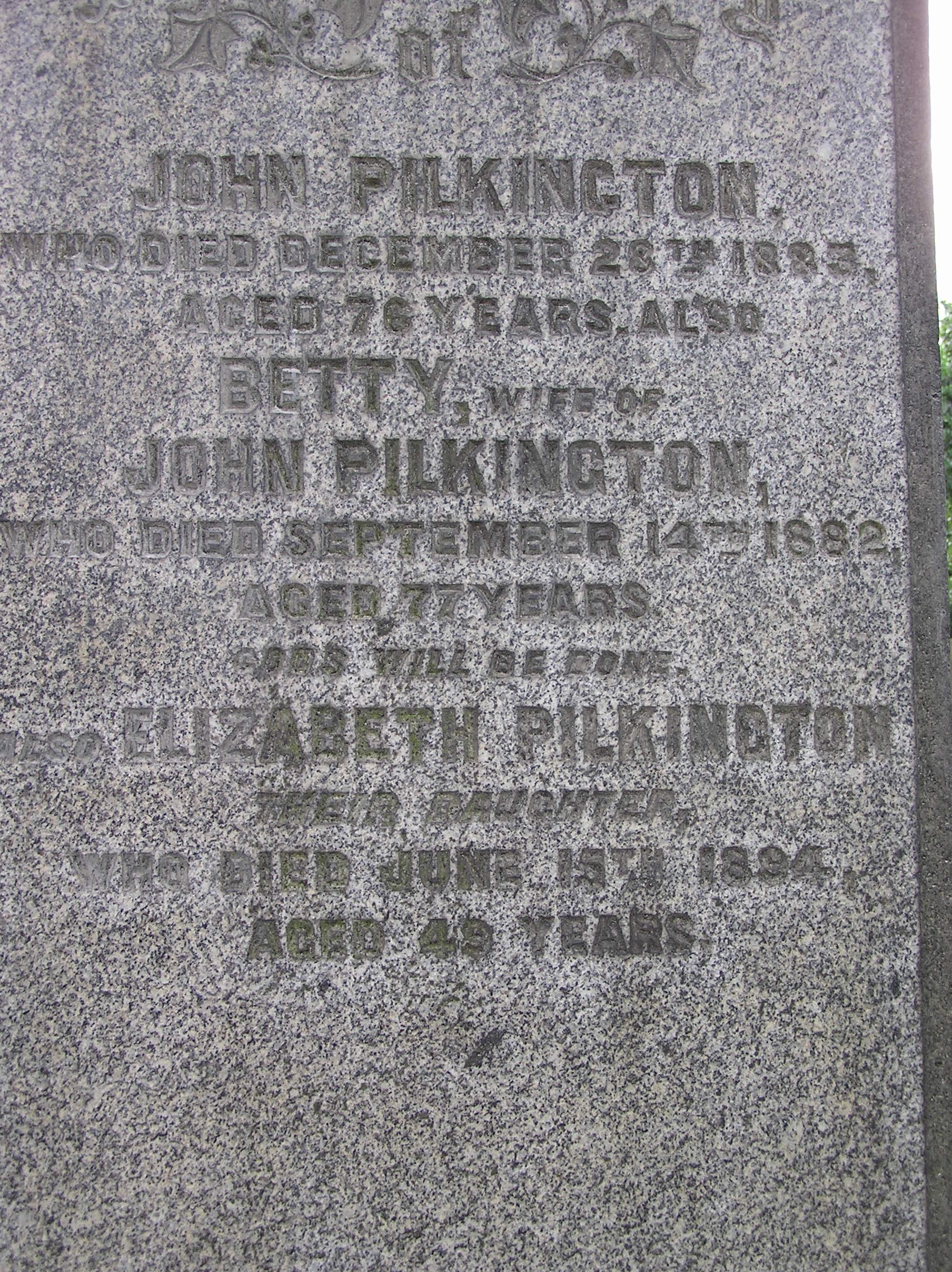 Headstone - Pilkington, John, Betty & Elizabeth - 4